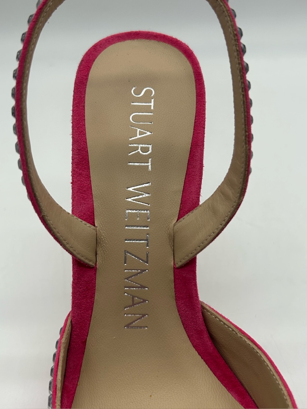 Stuart Weitzman Sleek Hot Pink Crystal Suede Slingback Pumps Size 6.5B NWB - Picture 11 of 15